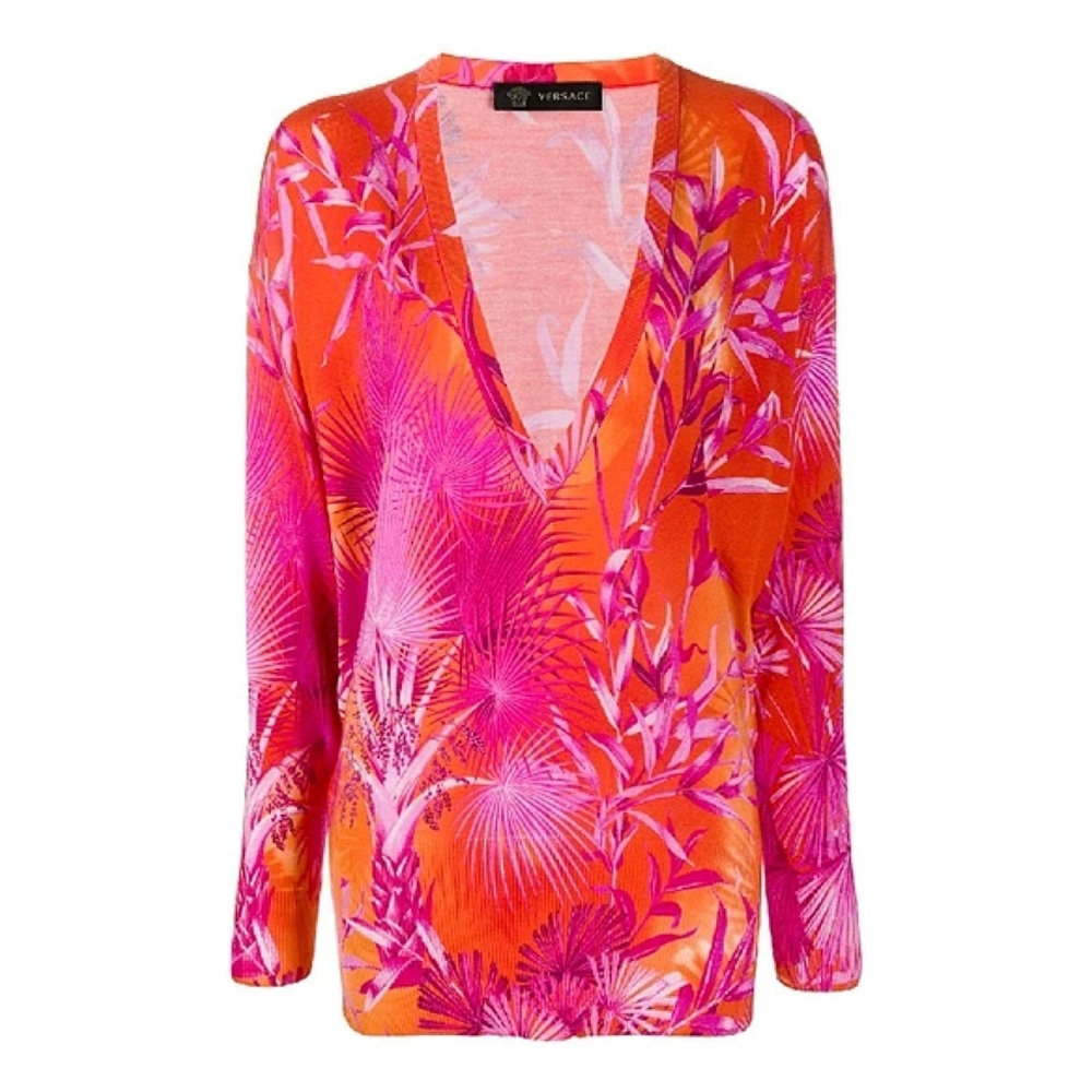 Versace Orange and Pink Tropical Print Top